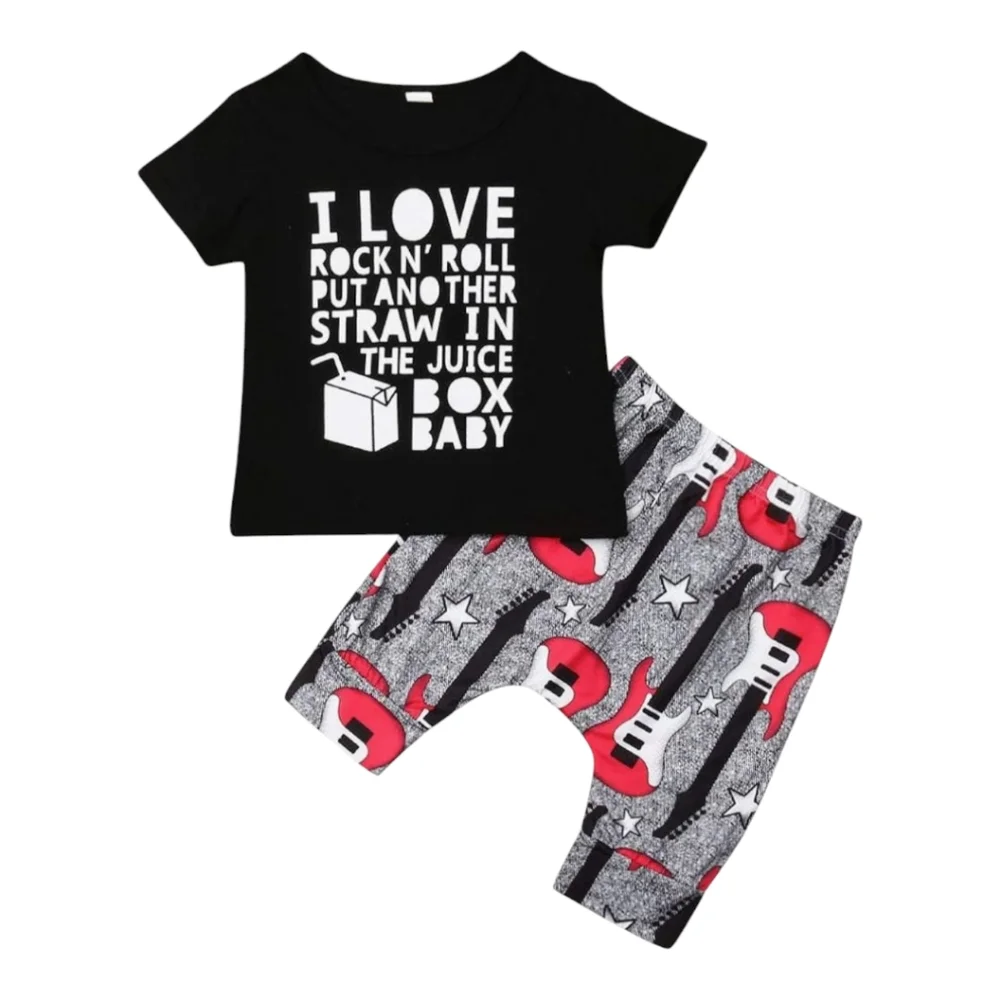 Toddler Boy Rock And Roll Graphic Tee & Rocker Guitar Shorts Set Kids Summer Set